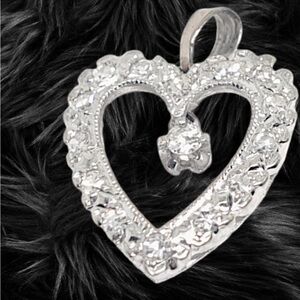 Brand New 14K White Gold Heart Shaped Pendant with a Floating Genuine Diamond
